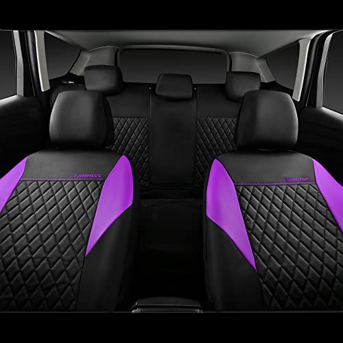CAR PASS Purple Leather Seat Covers, Quilting Pretty Car Seat Cover with 5mm Composite Sponge Inside,Airbag Compatible,Universal Fit for Most Sedan SUV Van Truck (Full Set,Purple) - color: Black and Purple, size: Full Set (Front and Rear)