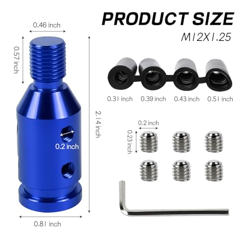 M12x1.25 Shift Knob Adapter, Aluminum Gear Shift Adapter Kit with 4-Sizes Hoses, Universal Gear Shift Knob Cover for Non-Threaded Manual Shifters, Car Stick Shift Knob Adapter (Blue) - color: Blue