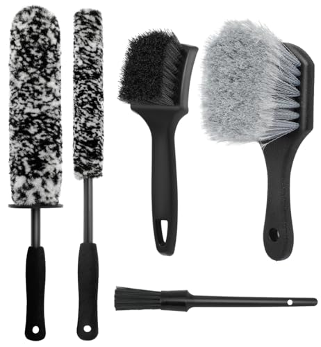 5PCS Wheel Cleaner Brush Kit, Tire Brushes, Rim Cleaner Brush,Car Detailing Brushes, Car Wash Tools for Wheels and Tires No Spatter