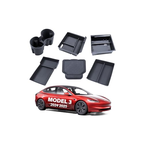 for Tesla Center Console Organizer Model Y Juniper Model 3 Highland Accessories 2025 2026 Upgrade Refreshed Car Organizer Storage Tray Hidden Storage Box Cup Holder Armrest Lower Tray 6PCS - size: Juniper & Highland (Style 4)
