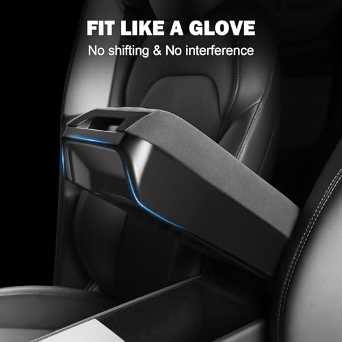 Center Console Armrest Cover with Hidden Storage for Tesla Model Y Juniper 2026 & Model 3 Highland 2024-2026 Soft Padded Elbow Support Pull-Out Organizer Tray Non-Slip Interior Accessories