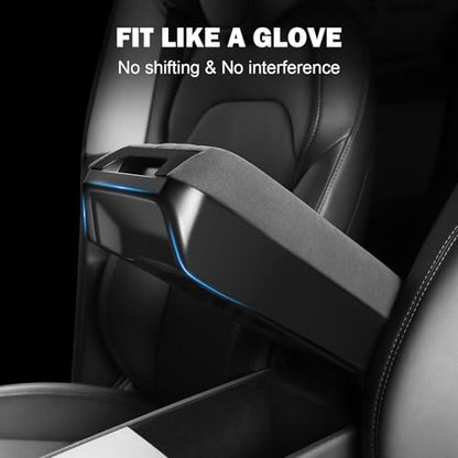 Center Console Armrest Cover with Hidden Storage for Tesla Model Y Juniper 2026 & Model 3 Highland 2024-2026 Soft Padded Elbow Support Pull-Out Organizer Tray Non-Slip Interior Accessories