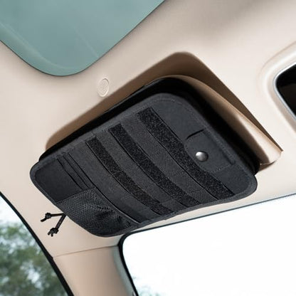 TACNEX Tactical Visor Organizer MOLLE Panel with Zipper Storage Pouch & Sunglasses Holder Car Essentials EDC Gear Tool Pack Vehicle Accessories for Truck Pickup Van SUV ORV (Sun Visor Organizer)