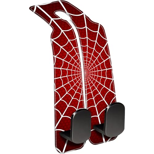 1 Pack Purse Hook for Car Red and White Spider Web Headrest Back Seat Hook Premium Leather Double Metal Hanger Storage Pack Bag Purse Holder Car Accessories - color: Red and White Spider Web