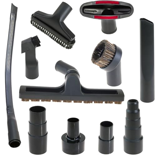 11-Piece Universal Shop Vac Attachment Kit with Horsehair Brush, Floor Brush & Crevice Tool - 4 Hose Adapters + 5-Layer Reducer (1" to 2-1/2" ID) for Wet/Dry Vacuums & Car Cleaning