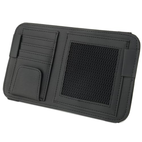 Leather Car Sun Visor Organizer for Or Truck, Sunglasses Holder, Cards Sleeve Pockets Organizer,Visor Document Holder for Car Registration License, Drving License, Insurance, Cards, Pen, Key - color: Black-New Arrivals