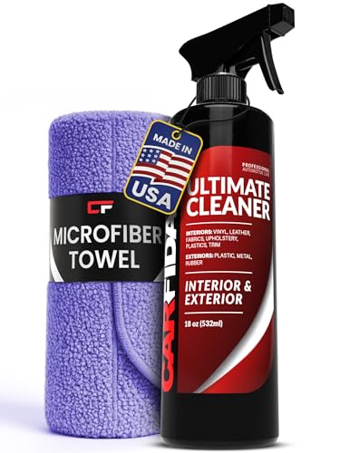 Carfidant Car Interior Cleaner – Stain Remover & Odor Eliminator – No Residue Finish – Safe on Leather, Fabric, Carpet & Plastic – Detailing Spray with Microfiber Towel – 18oz - size: 18 fl. Oz.