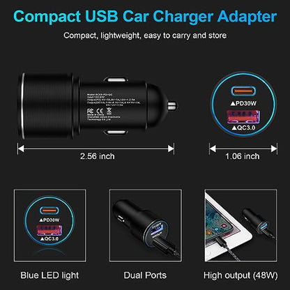 48W USB C Car Charger, All Metal 12V USB Outlet PD & QC 3.0 Fast Charge iPhone Car Charger Adapter Type C Flush Fit Car Plug for iPhone 17 16e 16 15 14 13 12 11 Pro Max SE XR,Samsung S26 S25 S24 A17
