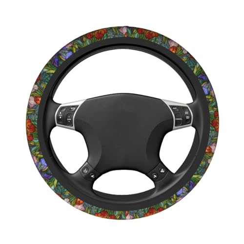 Flower Steering Wheel Covers Non Slip Neoprene Universal 15 Inch Steering Wheel Protector Car Cover for Men Women - color: Flower