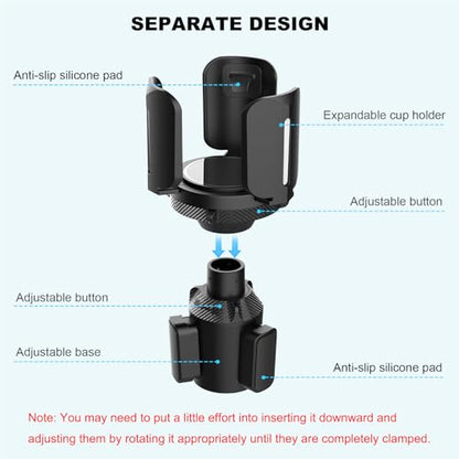 Upgraded 64oz Large Cup Holder Expander with Coaster for Car, Expandable Cup Holder Adapter with Adjustable Base, Universal Compatible with Yeti, Hydro Flasks, Owala, Other Big Bottles Mugs Drinks