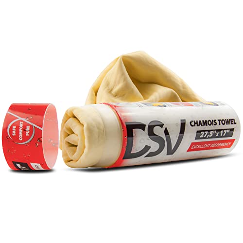 DSV Standard Premium Car Chamois Drying Towel, Drying Super Absorbent Chamois Cloth for Car Wash, Spotless & Scratch and Lint Free Shine, Shammy Towel for Car– 27.5 X 17 inches, 1 - Pack