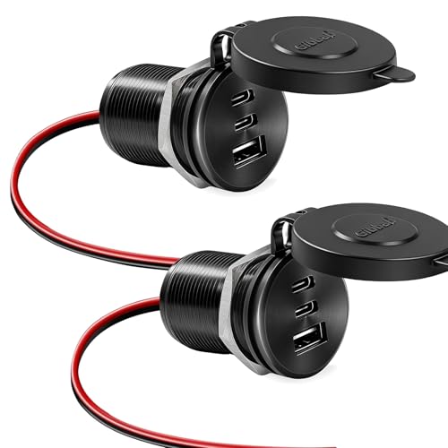 2PCS Aluminum Alloy 12V/24V RV USB Outlet 90W 3 Charging Ports, GIBBAB 2 36W PD3.0 Type-C+18W QC3.0 Fast Charging Socket, Waterproof Cover Recessed Mount Car Charger Cigarette Lighter Replacement Boat - color: Black-Cover, size: 2P