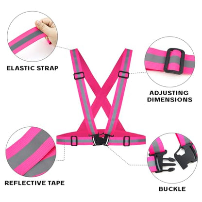Tenalleys 2 Pack Reflective Vest Running Gear Adjustable High Visibility Reflective Running Safety Vest for Women Men Night Cycling,Hiking, Jogging,Dog Walking - color: Pink