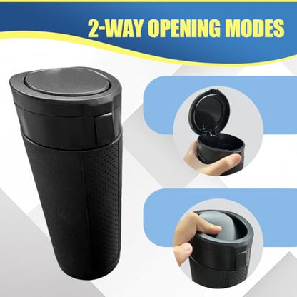 Car Cup Holder Trash Can with Lid, Leakproof Mini Auto Side Door Garbage Bin with Storage Bag, Universal Vehicle Interior Organizer Accessories for SUV, Sedan, Truck, Home, Office(Black-1PC) - size: Black-1PC