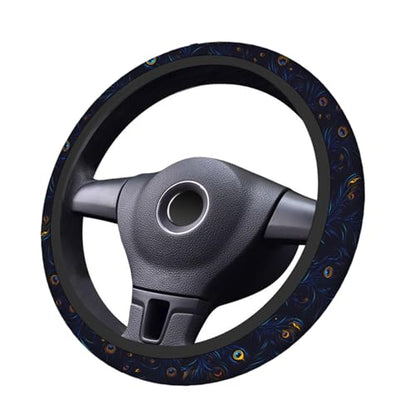 Swono Peacock Feather Steering Wheel Cushion Case Beautiful Blue and Green Peacock Feathers Neoprene Car Steering Wheel Covers 15 Inch Anti Slip Compatible Auto Car Wrap Cover for Men Women - color: multi-052