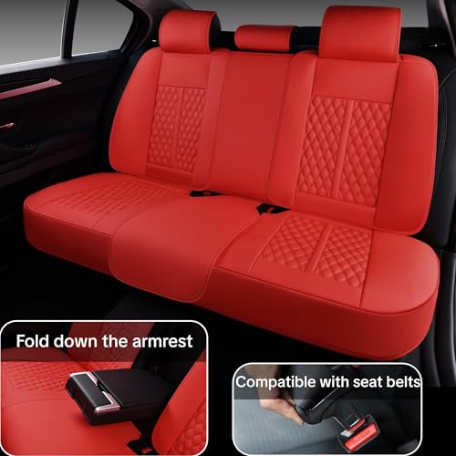 Red Car Seat Covers, Universal Fit for Most Vehicles, Premium Waterproof Leather, Pet-Friendly Car Seat Covers with Lumbar Support, Non-Slip, Airbag Compatible, Protects Car Interior - color: Red