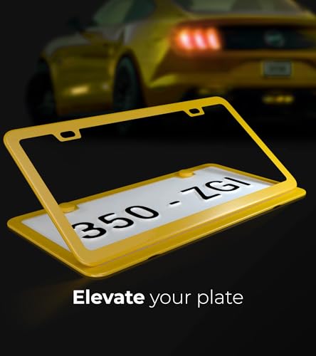 Yellow License Plate Frame - 2-Hole Sleek Style, Stainless Steel, Premium Metal Durability, Easy Install, 2-Pack Gift Box - Matte Painted Finish - color: Yellow(Golden)