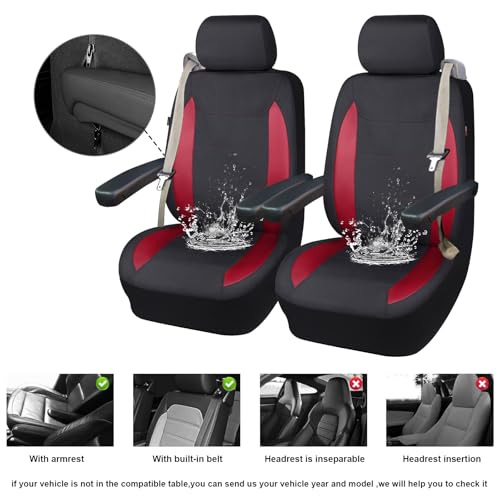 Flying Banner AquaShield Front car seat Covers Set Waterproof Water Resistant arm Rest Compatible Shoulder Seatbelt Compatible Truck seat Protectors Universal fit Non Slip (Red Black, Front Pair) - color: Red Black, size: Front Pair