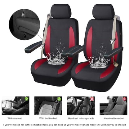 Flying Banner AquaShield Front car seat Covers Set Waterproof Water Resistant arm Rest Compatible Shoulder Seatbelt Compatible Truck seat Protectors Universal fit Non Slip (Red Black, Front Pair) - color: Red Black, size: Front Pair