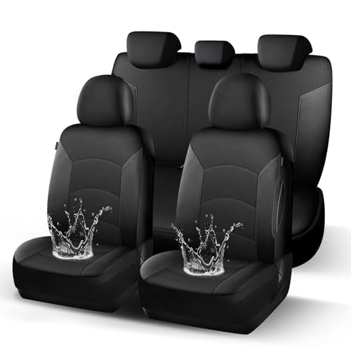 HChengkikz Car Seat Covers Full Set, Waterproof Neoprene Car Seat Covers, Airbag Compatible, Universal Automotive Seat Covers for Most Sedans, SUVs, Trucks (Black) - color: Black, size: Full Set