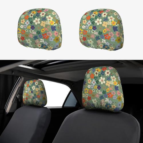 Daisy Floral Car Headrest Covers Wildflower Cute 2PCS Seat Pillow Protective Covering Flower Anti-Scratch Elastic Comfortable Headrest Cushion Case for Vehicle Truck SUV Vans Sedans - color: Daisy