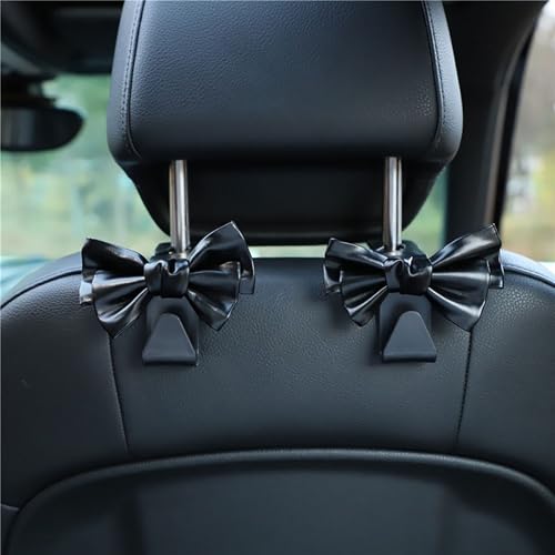 2PCS Purse Hook for Car,PU Leather Bow Car Hooks for Purses and Bags Cute of Car Decorations,Stylish Headrest Hooks for Car Interior Accessories (Black) - color: Black