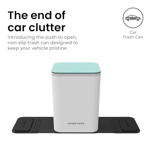 Ninestars Mini Car Trash Can with Press Lid, 3L / 0.79 Gallon Small Garbage Bin, Foldable Leak-Resistant Design with Weighted Non-Slip Base for Car Floor & Center Console (White & Green) - color: White & Green