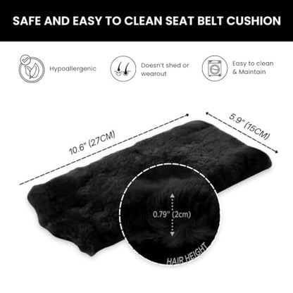 Andalus Genuine Sheepskin Car Seat Belt Cover Pad – Soft Fuzzy, Comfy Fluffy Seatbelt Covers, Shoulder Pad Neck Cushion Protector, Car Accessories for Woman, Man, Girl (Black, 2-Pack) - color: Black