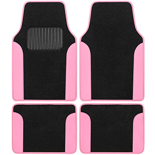 Floor Mats for Cars, Two-Tone Carpet Car Floor Mats with Faux Leather Accents, Automotive Floor Mat Set with Built-in Heel Pad, Stylish Interior Car Accessories (Pink) - color: Pink