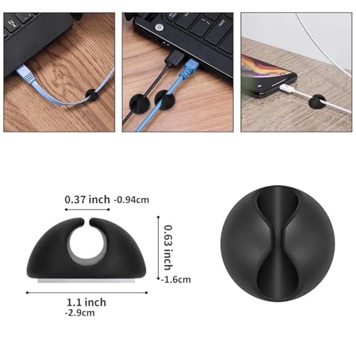Cord Holder Cable Clips, 12PCS Black Self-Adhesive Wire Management Keeper Cord Organizer Charger Holder for Desktop USB Charging Cable Nightstand Power Cord Mouse Cable Wire PC Office Home (Black)