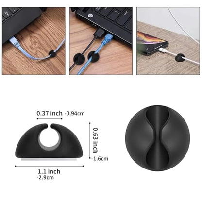 Cord Holder Cable Clips, 12PCS Black Self-Adhesive Wire Management Keeper Cord Organizer Charger Holder for Desktop USB Charging Cable Nightstand Power Cord Mouse Cable Wire PC Office Home (Black)