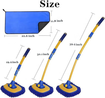 BMLEI Car Wash Brush with Long Handle, Microfiber Towels Car Wash Kit Cleaning Supplies, Car Wash Mop Mitt with 2 Replacement Head , Extension Pole Car Brush Cleaning Kit for Cars Trucks(Blue) - color: Blue Mop With Blue Washing Cloth