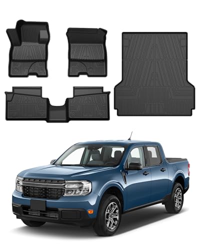 Powerty Floor Mats & Truck Bed Mat for 2022-2024 2025 2026 Ford Maverick Gas Model Accessories Floor Mats 2 Row Liner Set All Weather TPE 3D Floor Liners&Truck Bed Liner - size: 3)Ford Maverick Gas｜22-26｜Combo Set