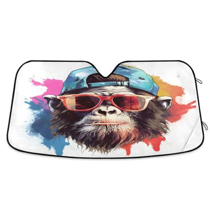 Windshield Sun Shade Gorilla Monkey Front Window Block UV Shades Visor Reflective Retractable for Car SUV Trucks - color: F024