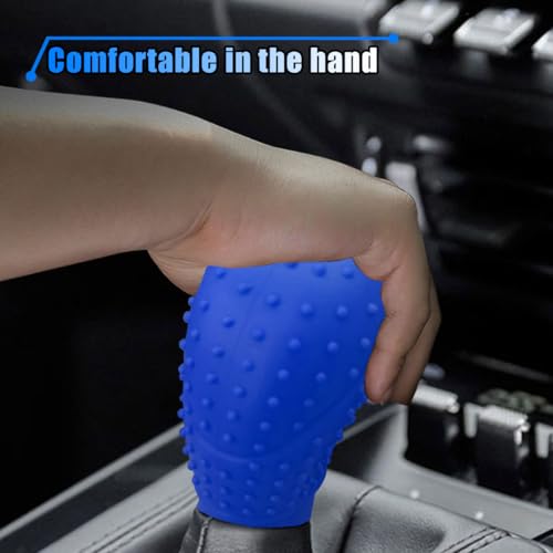 BDZMC Car Gear Shift Knob Cover, Anti-Slip Silicone Massage Particle Stick Shift Protector Cover, Fully Wrapped Car Shift Lever Head Cover, Universal Manual Shift Knob Cover for Most Cars (Blue)