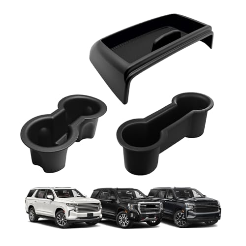 Muslogy Dashboard Storage Box & Cup Holder Inserts Compatible with 2021-2024 GMC Yukon Chevy Tahoe Suburban Accessories Front & Rear Drink Holder 2PCS & Center Console Organizer Behind Screen - color: Black, size: 21-24 Cup Holder Inserts & Dashboard Stor