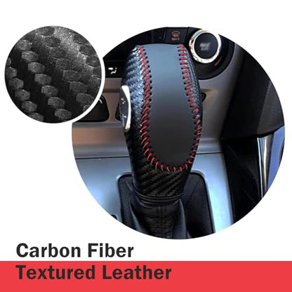 Car Gear Shift Knob Cover, Anti-slip Scratch Resistant Automatic Shifter Cover, Leather Hand-stitched Shift Boot Head Protector, Compatible with Ford Focus Fiesta Fusion Escape (Red) - color: Red