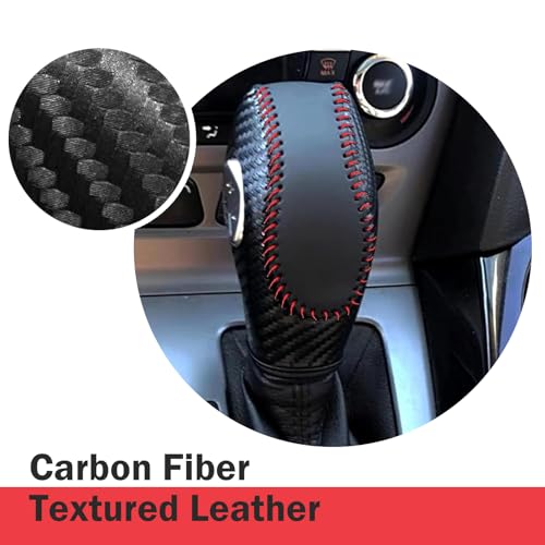 Car Gear Shift Knob Cover, Anti-slip Scratch Resistant Automatic Shifter Cover, Leather Hand-stitched Shift Boot Head Protector, Compatible with Ford Focus Fiesta Fusion Escape (Red) - color: Red