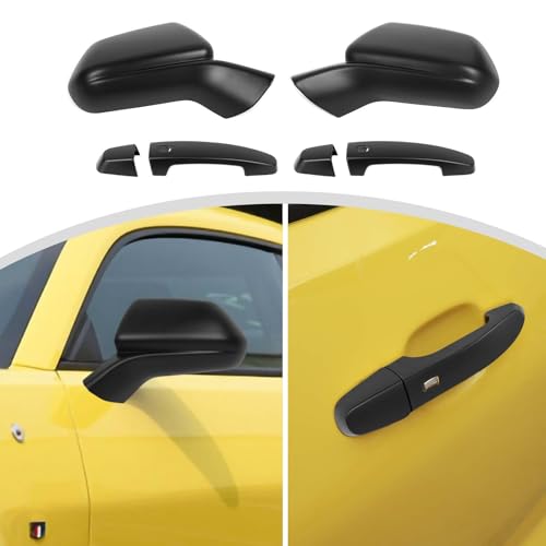 CheroCar Compatible with Camaro Exterior Door Handle Cover Handle Trim Decor Exterior, Mirror Shell Accessories Compatible with 2016-2025 Chevrolet Camaro, Black