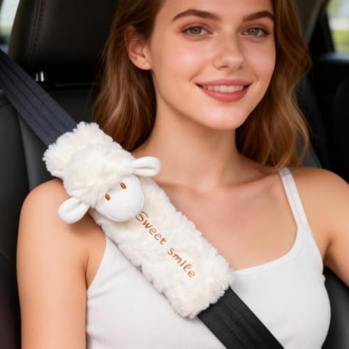 2 PCS Seat Belt Cover Pad, Cute Kawaii Animal Sheep Seatbelt Covers for Kids and Adults, Winter Plush Fluffy Soft Seat Belt Cover, Cartoon Seatbelt Cushion,Car Seat Strap Pads (G-Sheep) - color: G-Sheep