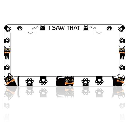 Cat License Plate Frame I Saw That Cat License Plate Holder Paw Animal for Front or Rear Car Tags Stainless Steel Funny Car Decoration with Screws 6.3 X 12.2 in - color: Cat