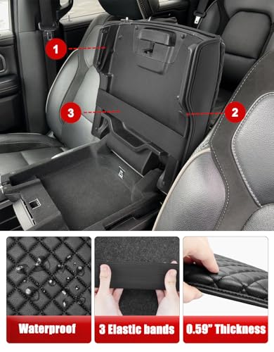 KBH Center Console Armrest Cover for Dodge Ram 1500 2500 3500 2019-2026, Floor Console Bucket Seat, Customized Front Arm Rest Lid Cushion Pad, Vinyl Leather, Anti-Scratch, Black