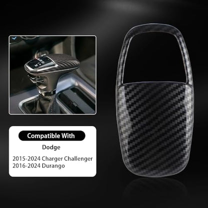Car Gear Shift Knob Cover Accessories for Dodge Charger Challenger 2015-2023 Durango 2016-2024 Auto Interior Trim Protector Cap-Carbon Fiber Grain - size: Dodge