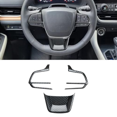 INTGET Steering Wheel Panel Cover for 2026 Toyota Grand Highlander Accessories 2024 2025 Car Interior Button Switch Frame Trim Stickers Protective Decoration (Carbon Fiber Pattern, 3PCS) - color: Steering Wheel Panel Cover