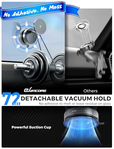 eSamcore Vacuum Magnetic Phone Holder for Car, for Magsafe Car Mount for Windshield, Foldable Stand Suction Cup for Mirror, Glass, Screen, Gym, Smooth Surfaces Compatible with iPhone - style: Vacuum Phone Holder