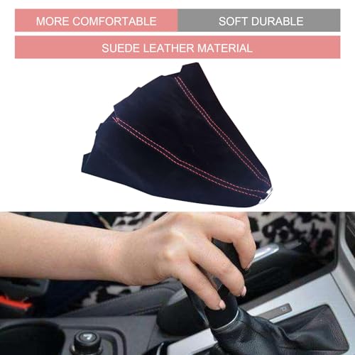 Car Shift Boot Cover, Suede Leather Auto Gear Shift Knob Boot Protection Cover, Car Manual Shifter Boots Sleeve Dust Protector, Universal Handbrake Gaiter Boots Covers for Sedan Van (Red) - color: Red