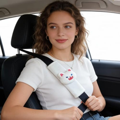 2 PCS Seat Belt Cover Pad, Cute Kawaii Animal Cat Seatbelt Covers for Kids, Soft Seatbelt Cushion, Car Seat Strap Pads (White) - color: White