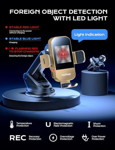 CHGeek Wireless Car Charger, 15W Fast Charging Auto Clamping Car Charger Phone Mount Phone Holder fit for iPhone 15 14 13 12 11 Pro Max Xs, Samsung Galaxy S24 Ultra S23 S22 S21, S20, S10+, Golden - color: Golden