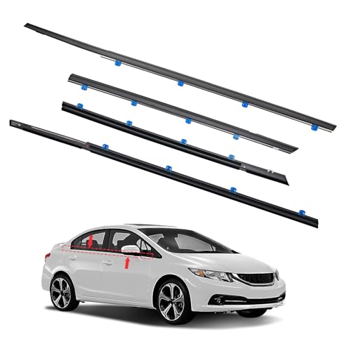 Window Molding Trim Seal for Honda Civic 2012-2015 Accessories, Outer Door Black Rubber Weather Stripping Belt, Replacement 72450-TR0-A01 (4PCS) - size: 2012-2015 Honda Civic
