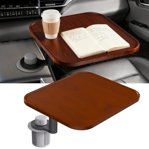 360° Rotation Car Desk for Laptop, Height-Adjustable Cup Holder Table, Wooden Car Food Tray & Laptop Mount Compatible with Tesla Model Y/3/S, Ford F150/Explorer/Maverick & Most Vehicles (Warm Walnut) - color: Warm Walnut